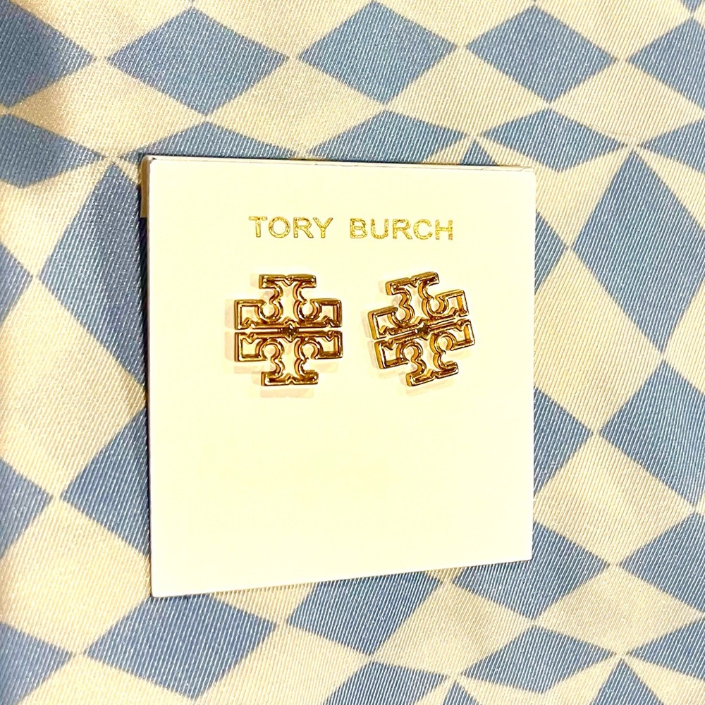 Tory Burch Britten Logo Stud Earrings Gold